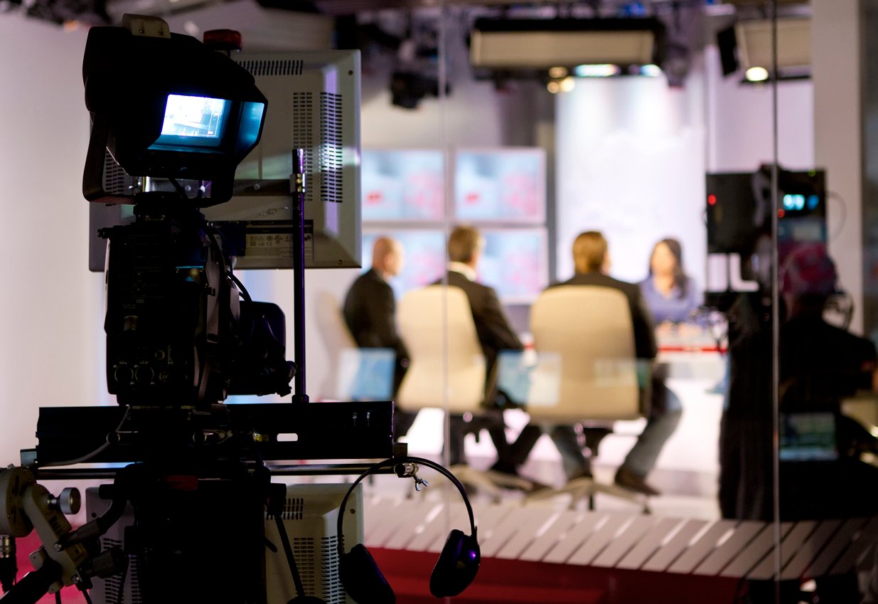 TV studio filming workplace giving