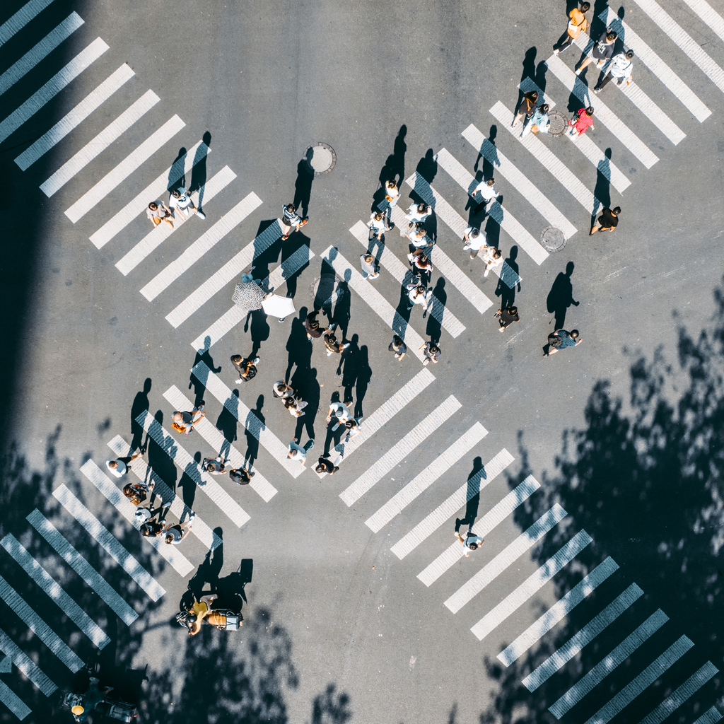 People walking outside at an intersection